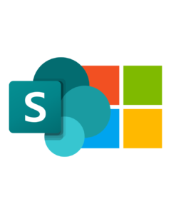 Het SharePoint‑logo en het Microsoft‑logo als visuele verwijzing naar Microsoft 365.
