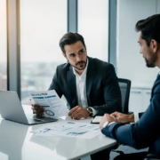 beveiligingsrisico-rapport-executive-vergadering.jpg Directeur in maatpak bespreekt beveiligingsrisicorapport met IT-professional aan moderne vergadertafel in licht kantoor.