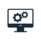 Puur Dataplatform Icoon van computer met tandwielen erin.